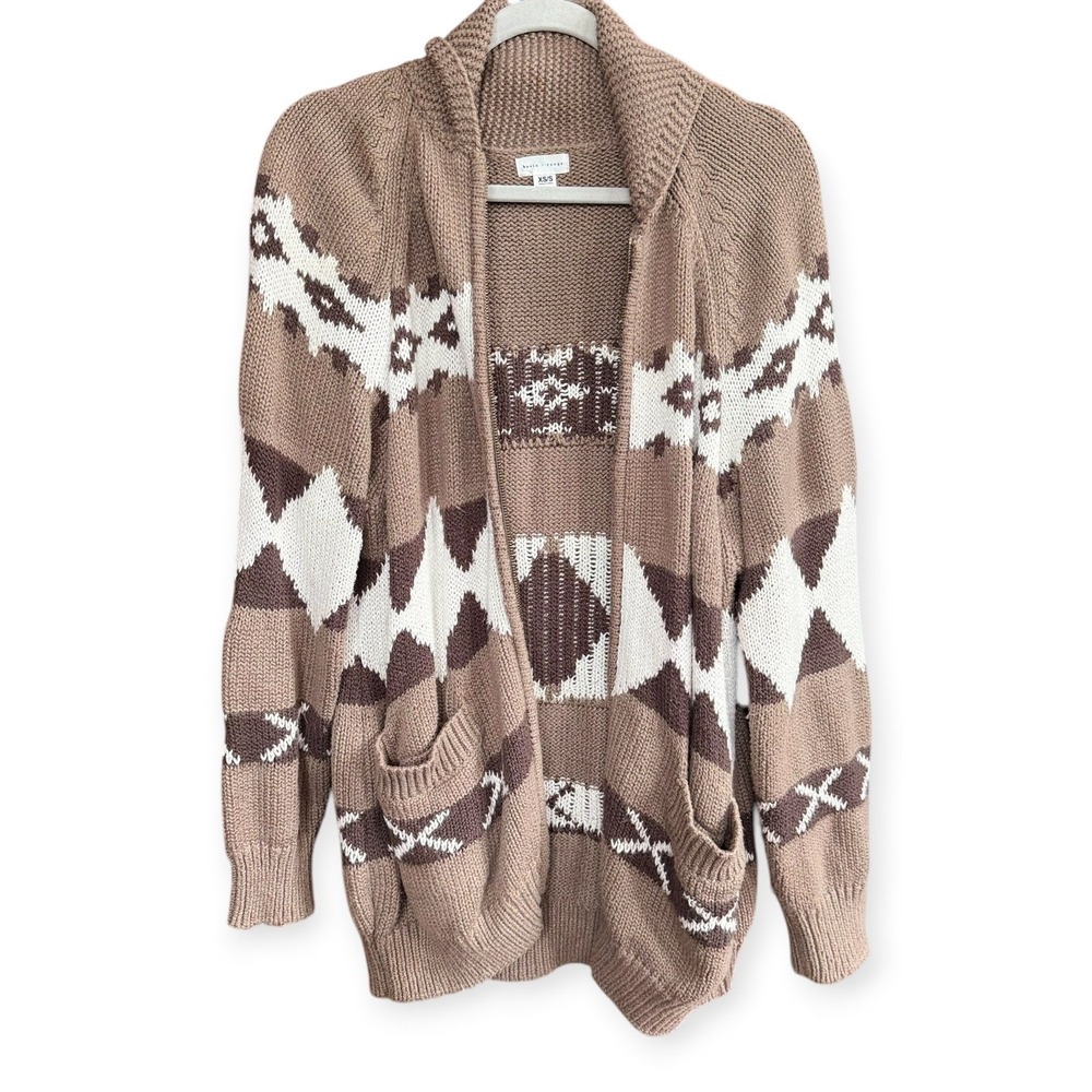 Basin + Range Full Zip Fair Isle Cardigan Sweater XS/S Tan Brown White